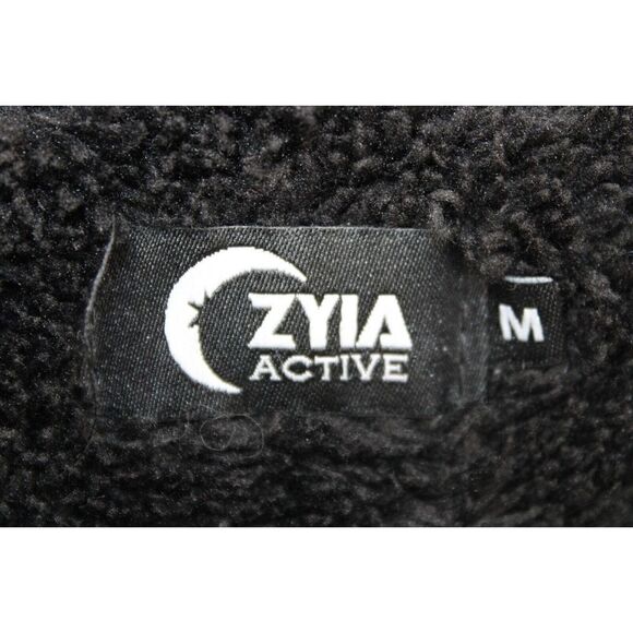 ZYIA Active Black Sherpa Teddy 1/4 Zip Pocket Jacket Pullover Sz M - Picture 9 of 9